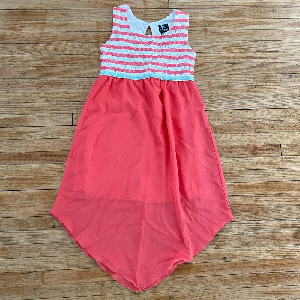 Coral and White Striped Kids Dress